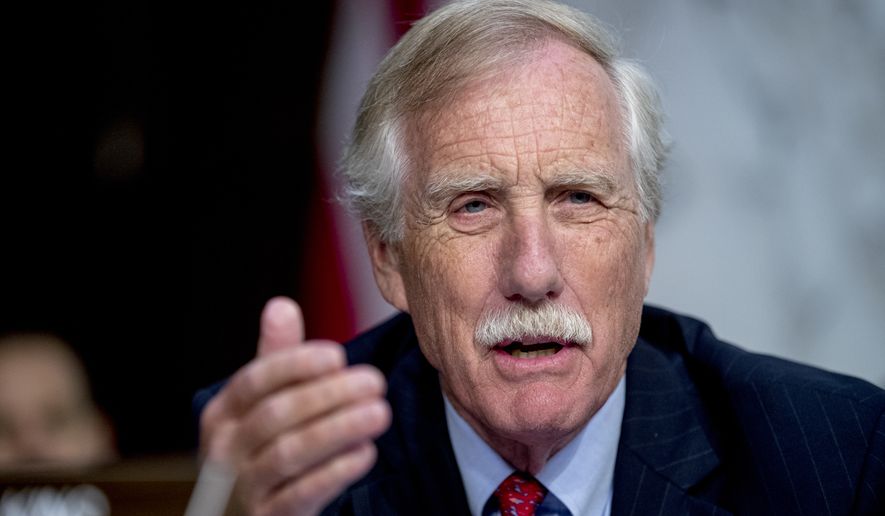 Sen. Angus King, I-Maine, speaks during a Senate Intelligence Committee hearing on &quot;Policy Response to Russian Interference in the 2016 U.S. Elections&quot; on Capitol Hill, Wednesday, June 20, 2018, in Washington. (AP Photo/Andrew Harnik) ** FILE **