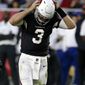 Arizona Cardinals quarterback Josh Rosen (3) reacts to a dropped pass during the second half of NFL football game against the Detroit Lions, Sunday, Dec. 9, 2018, in Glendale, Ariz. The Lions won 17-3. (AP Photo/Rick Scuteri)