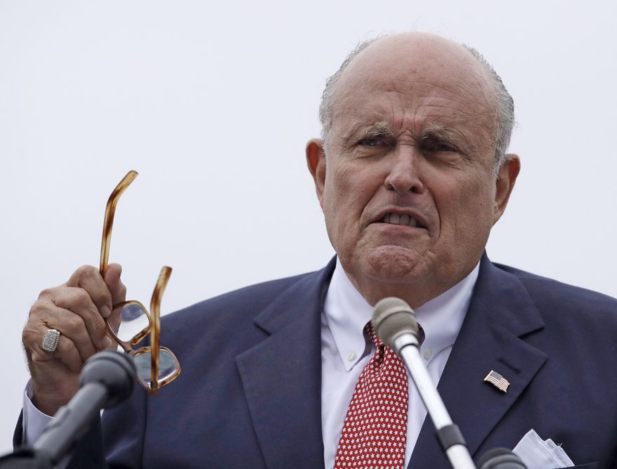 In this Aug. 1, 2018, photo, Rudy Giuliani, an attorney for President Donald Trump, speaks in Portsmouth, N.H. (Associated Press) **FILE**
