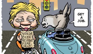 Illustration on Democrat attituteds towards Hillary by Alexander Hunter/The Washington Times