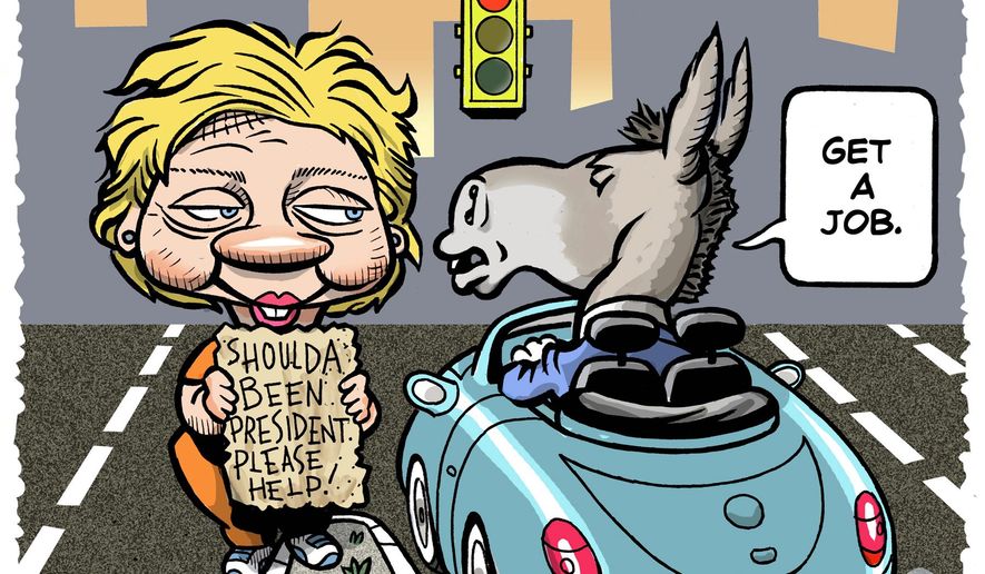 Illustration on Democrat attituteds towards Hillary by Alexander Hunter/The Washington Times