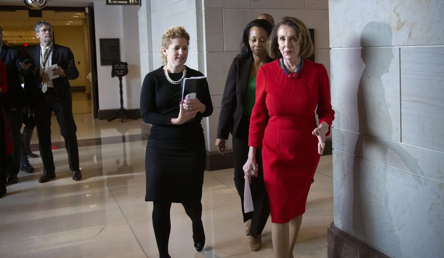 House Democratic Leader Nancy Pelosi of California, the speaker-designate for the new Congress in January, walks past reporters at the Capitol after a classified briefing by CIA Director Gina Haspel to the House leadership about thekilling of journalist Jamal Khashoggi, and, the involvement by the Saudi crown prince, Mohammed bin Salman, in Washington, Wednesday, Dec. 12, 2018. The Senate is preparing for a possible vote on two resolutions to condemn Saudi Arabia for its role in the slaying. (AP Photo/J. Scott Applewhite)