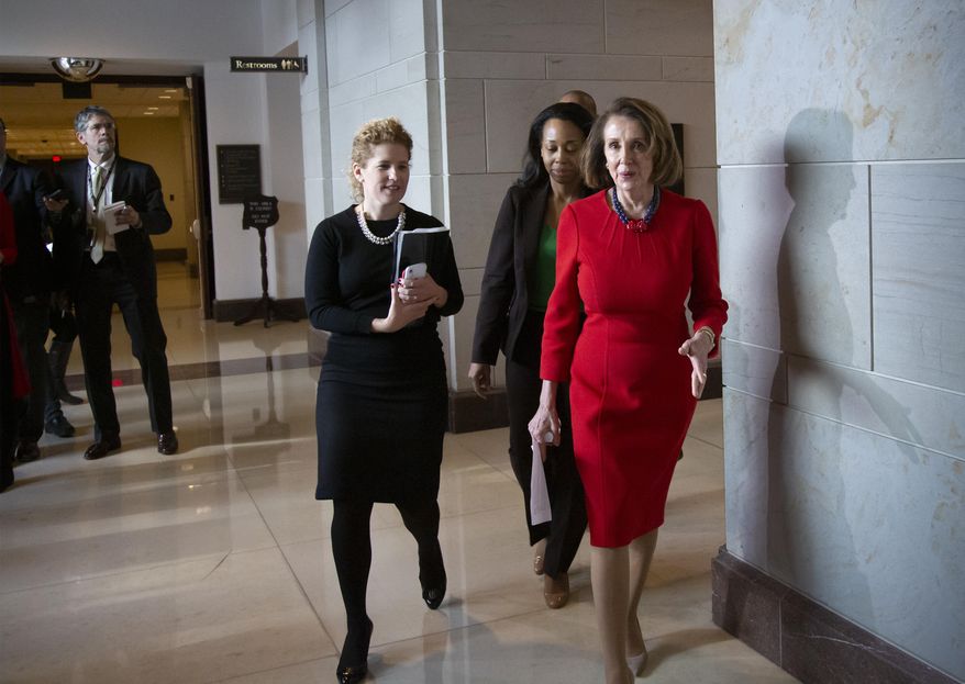 House Democratic Leader Nancy Pelosi of California, the speaker-designate for the new Congress in January, walks past reporters at the Capitol after a classified briefing by CIA Director Gina Haspel to the House leadership about thekilling of journalist Jamal Khashoggi, and, the involvement by the Saudi crown prince, Mohammed bin Salman, in Washington, Wednesday, Dec. 12, 2018. The Senate is preparing for a possible vote on two resolutions to condemn Saudi Arabia for its role in the slaying. (AP Photo/J. Scott Applewhite)