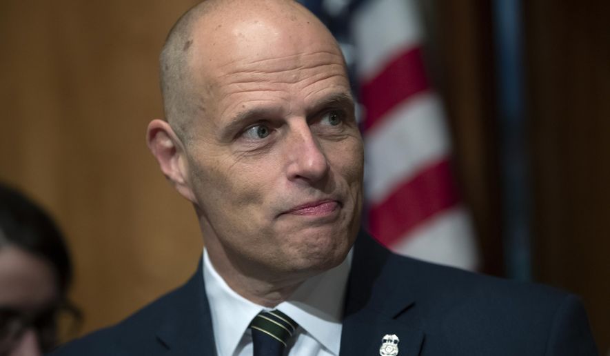 FILE - In this Nov. 15, 2018, file photo, acting U.S. Immigration and Customs Enforcement Director Ronald Vitiello appears for his confirmation hearing in Washington. Nearly 70 former judges, including federal judges and state supreme court justices, sent a letter to Vitiello calling for U.S. immigration officials to stop making arrests at courthouses of people suspected of being in the country illegally, saying immigrants should be free to visit halls of justice without fearing they will be detained. (AP Photo/J. Scott Applewhite, File)