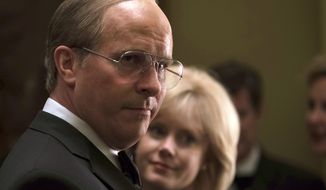 This image released by Annapurna Pictures shows Christian Bale as Dick Cheney, left, and Amy Adams as Lynne Cheney in a scene from &quot;Vice.&quot;  On Thursday, Dec. 6, 2018, Bale was nominated for a Golden Globe award for lead actor in a motion picture comedy or musical for his role in the film. The 76th Golden Globe Awards will be held on Sunday, Jan. 6. (Matt Kennedy/Annapurna Pictures via AP)