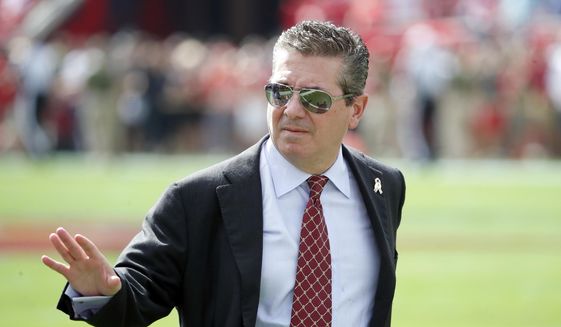 FILE - In this Nov. 11, 2018, file photo, Washington Redskins owner Daniel Snyder walks the sidelines before an NFL football game against the Tampa Bay Buccaneers, in Tampa, Fla.  (Jeff Haynes/AP Photo, File) **FILE**