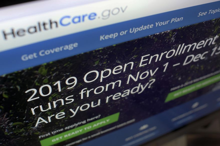 This Oct. 23, 2018, file photo shows HealthCare.gov website on a computer screen in New York. (AP Photo/Patrick Sison) ** FILE **
