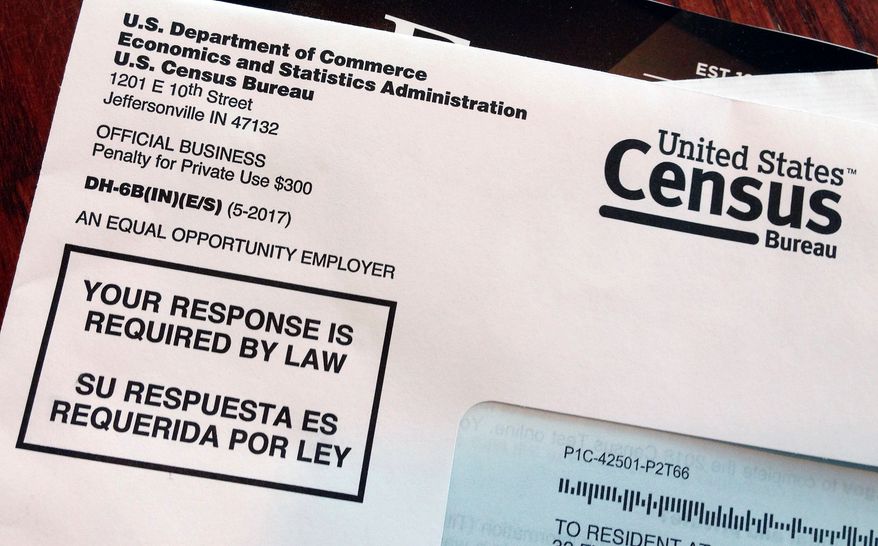 This March 23, 2018, file photo shows an envelope containing a 2018 census letter mailed to a resident in Providence, R.I., as part of the nation's only test run of the 2020 Census. (AP Photo/Michelle R. Smith) ** FILE **