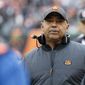 Cincinnati Bengals head coach Marvin Lewis stands on the sideline in the first half of an NFL football game against the Oakland Raiders, Sunday, Dec. 16, 2018, in Cincinnati. (AP Photo/Frank Victores)