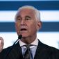 Roger Stone speaks at the American Priority Conference in Washington Thursday, Dec. 6, 2018. (AP Photo/Jose Luis Magana) ** FILE **