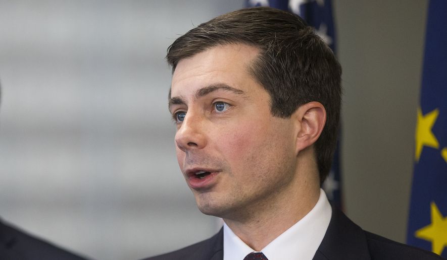 South Bend Mayor Pete Buttigieg announces that he will not seek another term as mayor Monday, Dec. 17, 2018, during a news conference at his office in South Bend, Ind. (Robert Franklin/South Bend Tribune via AP)