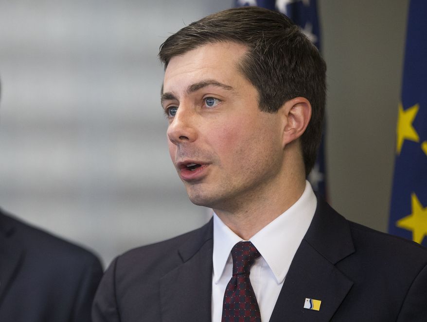 South Bend Mayor Pete Buttigieg announces that he will not seek another term as mayor Monday, Dec. 17, 2018, during a news conference at his office in South Bend, Ind. (Robert Franklin/South Bend Tribune via AP)