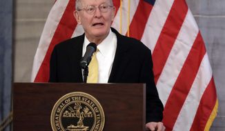 U.S. Sen. Lamar Alexander, R-Tenn., speaks at the unveiling of the official portrait of Tennessee Gov. Bill Haslam, Monday, Dec. 17, 2018, in Nashville, Tenn. Alexander said Monday he is not running for re-election in 2020. (AP Photo/Mark Humphrey) **FILE**