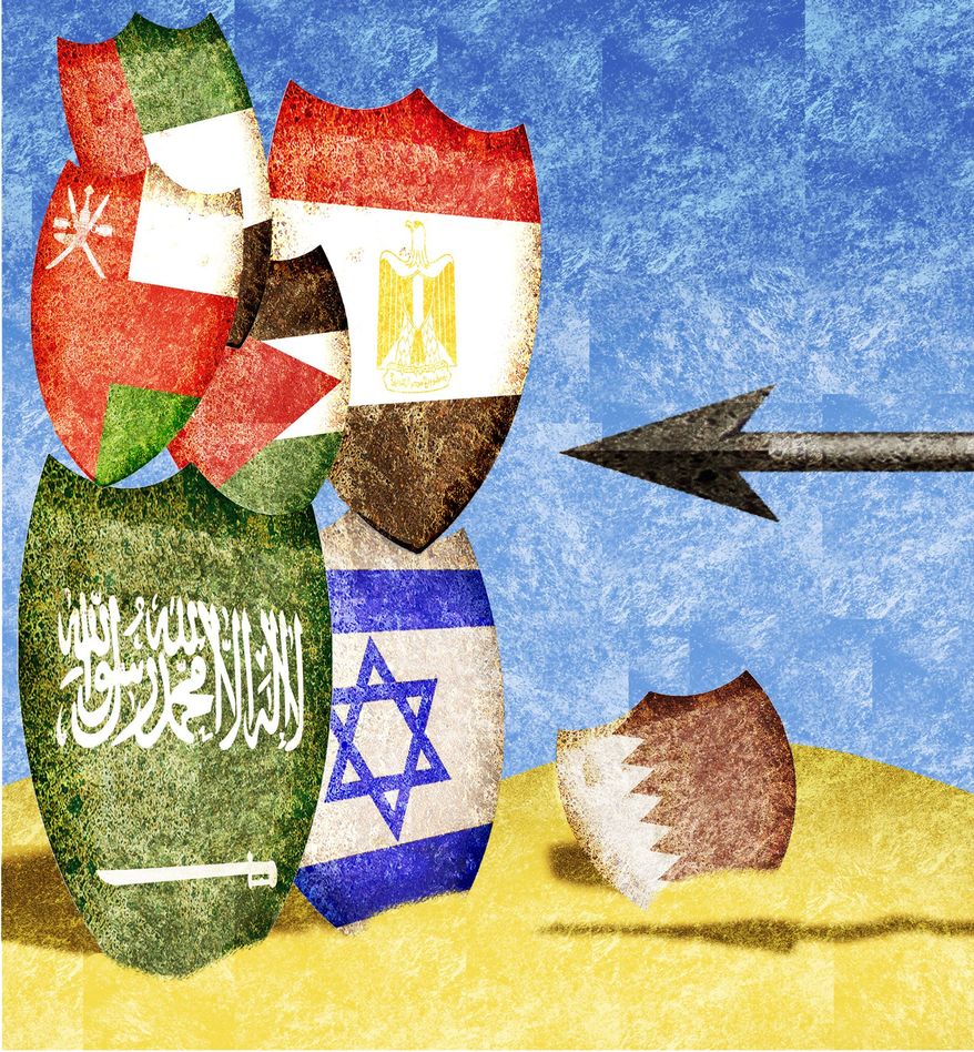 Illustration on potential new alliances in the Middle-East by Alexander Hunter/The Washington Times