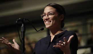 Democrat Alexandria Ocasio-Cortez is shown in this file photo from Dec. 6, 2018, at the Kennedy School&#39;s Institute of Politics at Harvard University. (AP Photo/Charles Krupa) ** FILE **