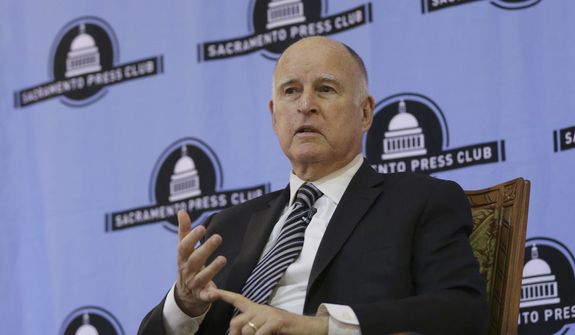 California Gov. Jerry Brown discusses his time in the state&#39;s highest office during an appearance at the Sacramento Press Club Tuesday, Dec. 18, 2018, in Sacramento, Calif. Brown, a Democrat, will leave office Jan. 7 after serving a record four terms. (AP Photo/Rich Pedroncelli)