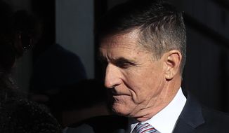 President Donald Trump&#39;s former National Security Advisor Michael Flynn who pleaded guilty to lying to the FBI about his contacts with Russia during the presidential transition, arrives for his sentencing at the U.S. District Court in Washington, Tuesday, Dec. 18, 2018. (AP Photo/Manuel Balce Ceneta)