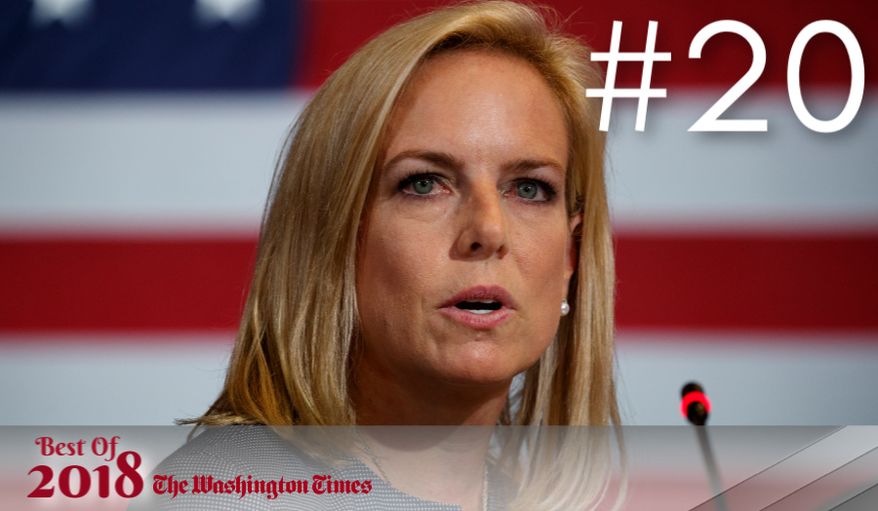 BEST OF 2018 - Secretary of Homeland Security Kirstjen Nielsen speaks during a roundtable on immigration policy with President Donald Trump at Morrelly Homeland Security Center, Wednesday, May 23, 2018, in Bethpage, N.Y. (AP Photo/Evan Vucci)