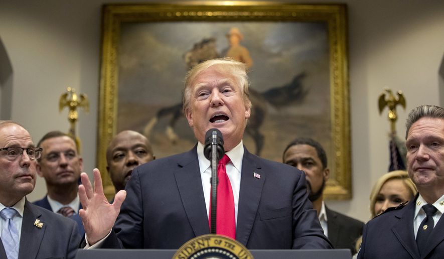 President Donald Trump speaks about H. R. 5682, the &quot;First Step Act&quot; in the Roosevelt Room of the White House in Washington, Wednesday, Nov. 14, 2018, which would reform America&#39;s prison system. (AP Photo/Andrew Harnik)