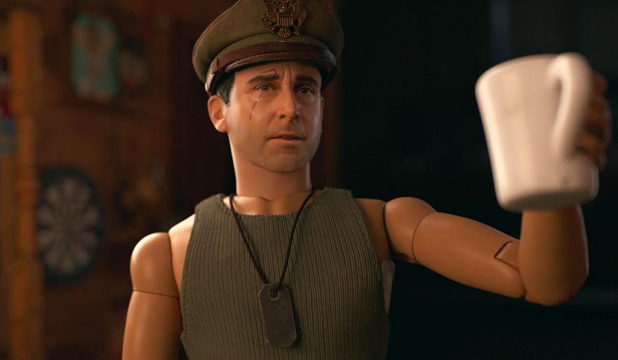 This image released by Universal Pictures shows Cap'n Hogie, voiced by Steve Carell, in "Welcome to Marwen." (Universal Pictures via AP)