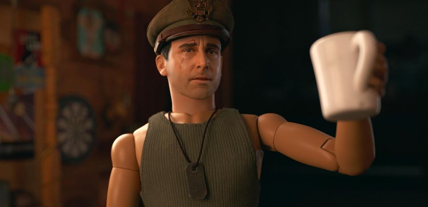 This image released by Universal Pictures shows Cap'n Hogie, voiced by Steve Carell, in "Welcome to Marwen." (Universal Pictures via AP)