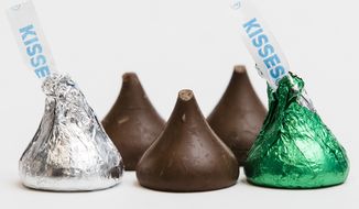 Hershey&#x27;s Kisses are shown in Philadelphia on Thursday, Dec. 20, 2018. The chocolate candy&#x27;s trademark tips have been mysteriously missing from batches around the country. (AP Photo/Matt Rourke)