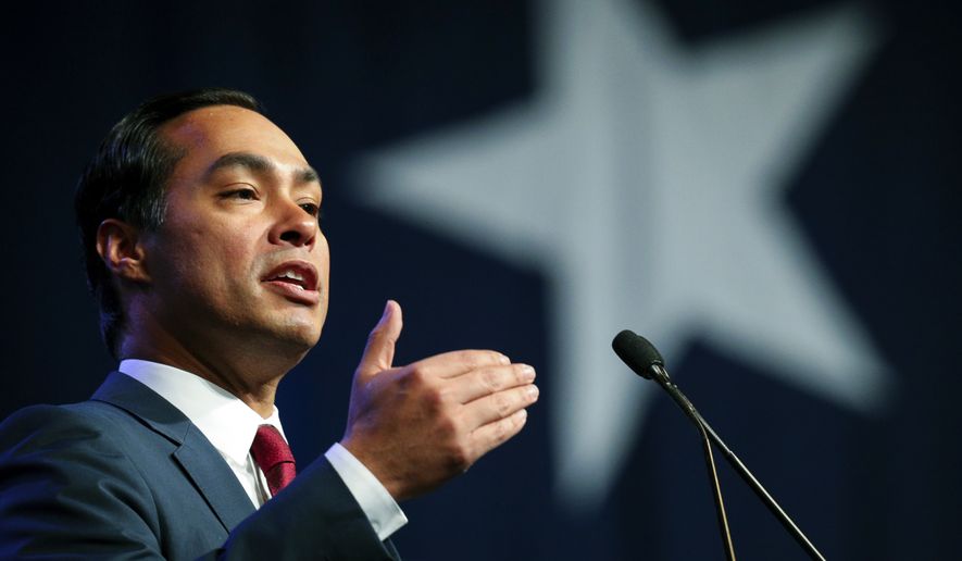 Julian Castro speaks at the start of the general session at the Texas Democratic Convention Friday, June 22, 2018, in Fort Worth, Texas. (AP Photo/Richard W. Rodriguez) **FILE**