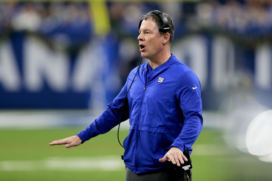 New York Giants head coach Pat Shurmure gestures on the sidelines during the first half of an NFL football game against the Indianapolis Colts in Indianapolis, Sunday, Dec. 23, 2018. (AP Photo/AJ Mast)
