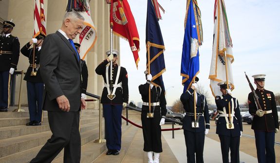 Defense Secretary Jim Mattis walks down the steps of the Pentagon, Wednesday, Dec. 19, 2018. (AP Photo/Manuel Balce Ceneta)