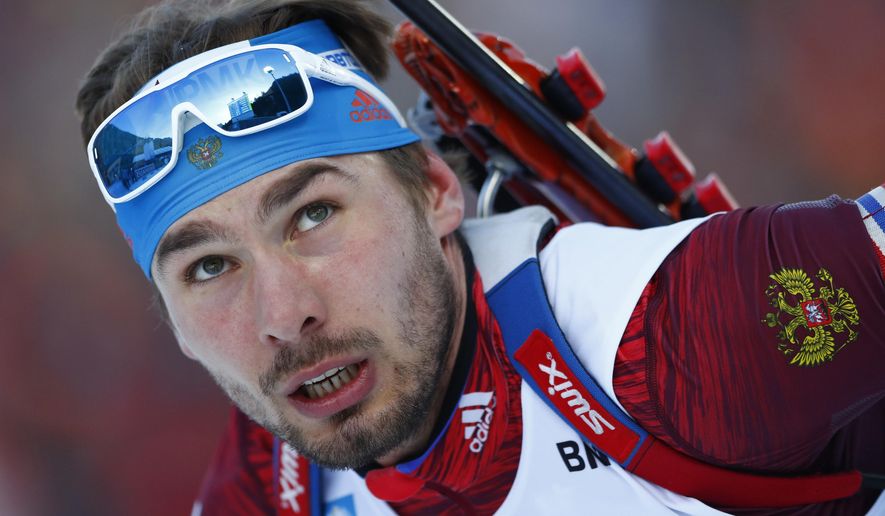 FILE - In this Jan. 10, 2018, file photo, Anton Shipulin of Russia competes during the men's 20 km individual competition at the biathlon World Cup in Ruhpolding, Germany. Shipulin, a world biathlon champion at the heart of Russia's doping scandal, has announced his retirement. (AP Photo/Matthias Schrader, File)