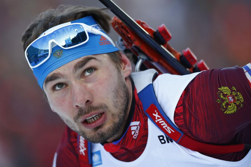 FILE - In this Jan. 10, 2018, file photo, Anton Shipulin of Russia competes during the men's 20 km individual competition at the biathlon World Cup in Ruhpolding, Germany. Shipulin, a world biathlon champion at the heart of Russia's doping scandal, has announced his retirement. (AP Photo/Matthias Schrader, File)