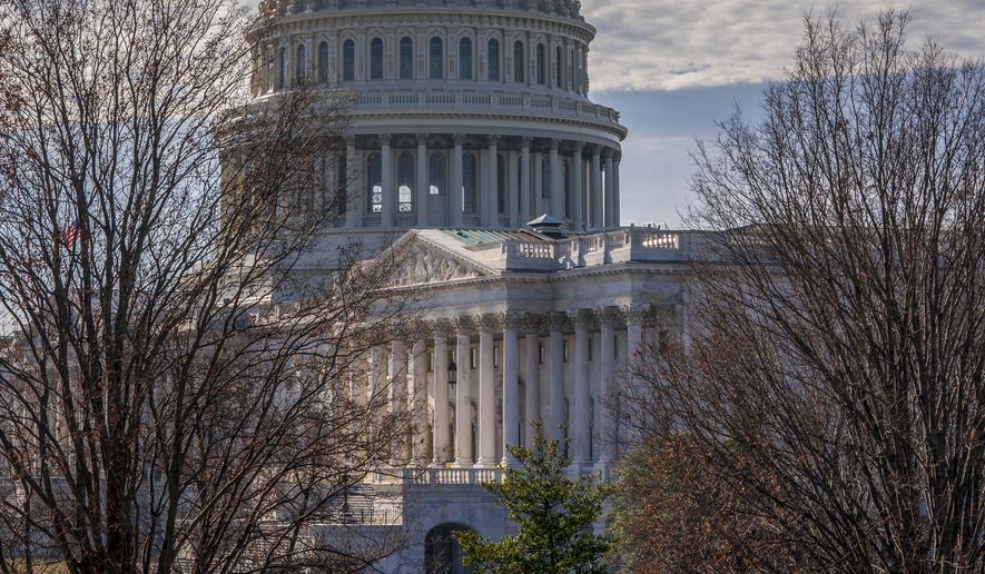 The Capitol is seen from the Russell Senate Office Building in Washington, Thursday, Dec. 27, 2018, during a partial government shutdown.  Chances look slim for ending the partial government shutdown any time soon. Lawmakers are away from Washington for the holidays and have been told they will get 24 hours&#39; notice before having to return for a vote. (AP Photo/J. Scott Applewhite)