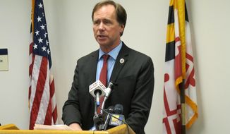 In this file photo, Anne Arundel County Executive Steuart Pittman speaks to reporters during a news conference on Thursday, Dec. 27, 2018, in Annapolis, Md. (AP Photo/Brian Witte) ** FILE **