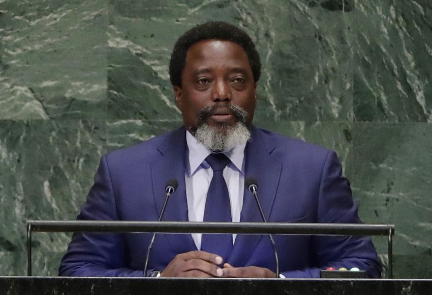 FILE - In this Sept. 25, 2018, file photo, President of the Democratic Republic of the Congo Joseph Kabila Kabange addresses the United Nations General Assembly at the United Nations headquarters. Congo&#x27;s leader says &amp;quot;there is no further reason&amp;quot; to prevent Sunday&#x27;s presidential election after two years of delays, but he blames an Ebola outbreak for the last-minute decision to keep an estimated 1 million voters from the polls. (AP Photo/Frank Franklin II, File)