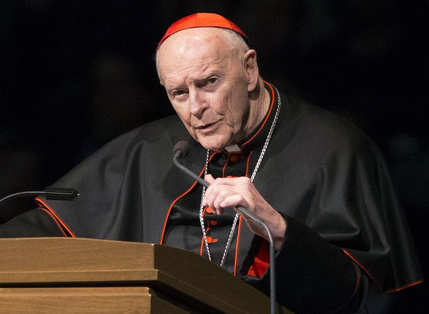 In this March 4, 2015, file photo, Cardinal Theodore McCarrick speaks during a memorial service in South Bend, Ind. The Vatican has taken testimony from a man who says the ex-Cardinal sexually abused him for years starting when he was 11, evidence that the initial case against the retired archbishop has expanded dramatically to include serious allegations of misconduct. (Robert Franklin/South Bend Tribune via AP, Pool, File)