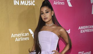FILE - In a Thursday, Dec. 6, 2018 file photo, Ariana Grande attends the 13th annual Billboard Women in Music event at Pier 36, in New York.  Ariana Grande has cancelled a Las Vegas performance scheduled for Saturday, Dec. 29, 2018 &amp;quot;due to unforeseeable health reasons.”(Photo by Evan Agostini/Invision/AP, File)