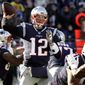 New England Patriots quarterback Tom Brady passes under pressure from the New York Jets during the first half of an NFL football game, Sunday, Dec. 30, 2018, in Foxborough, Mass. (AP Photo/Charles Krupa)