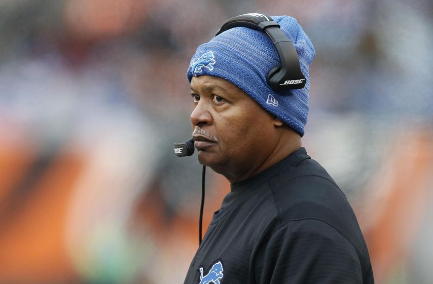 File- In this Dec. 24, 2017, file photo, then-Detroit Lions coach Jim Caldwell watches during the first half of the team's NFL football game against the Cincinnati Bengals in Cincinnati. The Browns have interviewed former Indianapolis and Detroit coach Caldwell for their job. Caldwell met Wednesday, Jan. 2, with general manager John Dorsey and others on the search committee at the team’s facility in Berea, Ohio. The team is confirming interviews after they are completed. (AP Photo/Gary Landers, File)