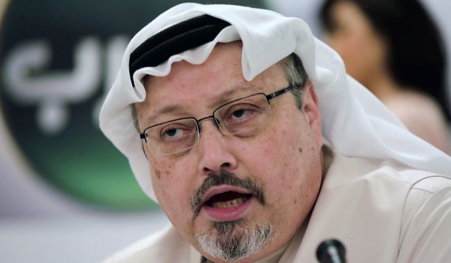 In this Dec. 15, 2014, photo, Saudi journalist Jamal Khashoggi speaks during a press conference in Manama, Bahrain. Saudi state media said Thursday, Jan. 3, 2019, that suspects in the slaying of journalist Jamal Khashoggi have attended their first court hearing. The state-run Saudi Press Agency said that prosecutors plan to seek the death penalty for five of the 11 who were at the hearing. The brief statement did not name the suspects. (AP Photo/Hasan Jamali, File)