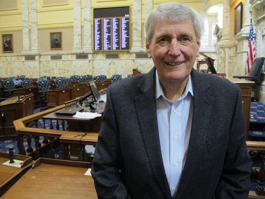 Maryland House Speaker Michael Busch, a Democrat, stands in the House of Delegates on Thursday, Jan. 3, 2019 in Annapolis. Making prescription drugs more affordable and raising the minimum wage are expected to be some of the issues taken up during the annual 90-day session. (AP Photo/Brian Witte)