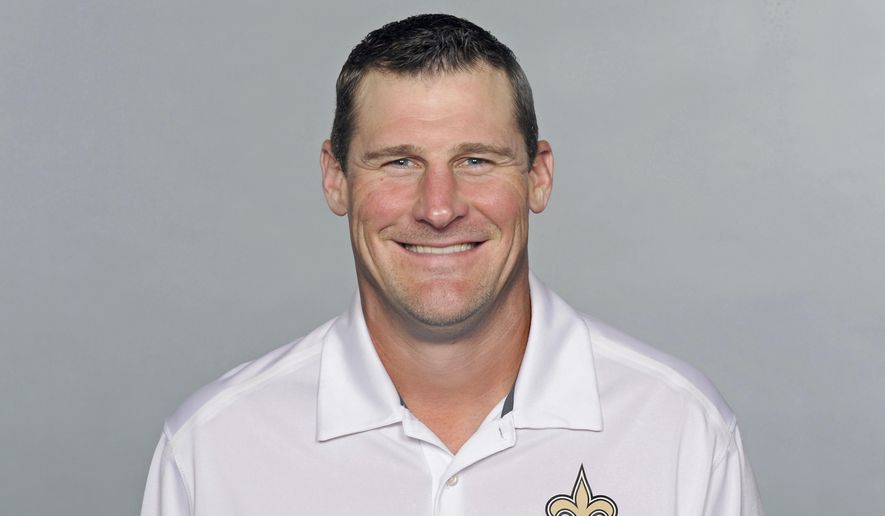 FILE - This is a 2016 file photo showing Dan Campbell of the New Orleans Saints NFL football team. The Browns took their coaching search on the road and interviewed tight ends coach Campbell. The 42-year-old Campbell met Friday, Jan. 4, 2019, with Browns general manager John Dorsey and other members of Cleveland’s committee while the Saints practiced during their bye week in the NFL playoffs. (AP Photo/File)