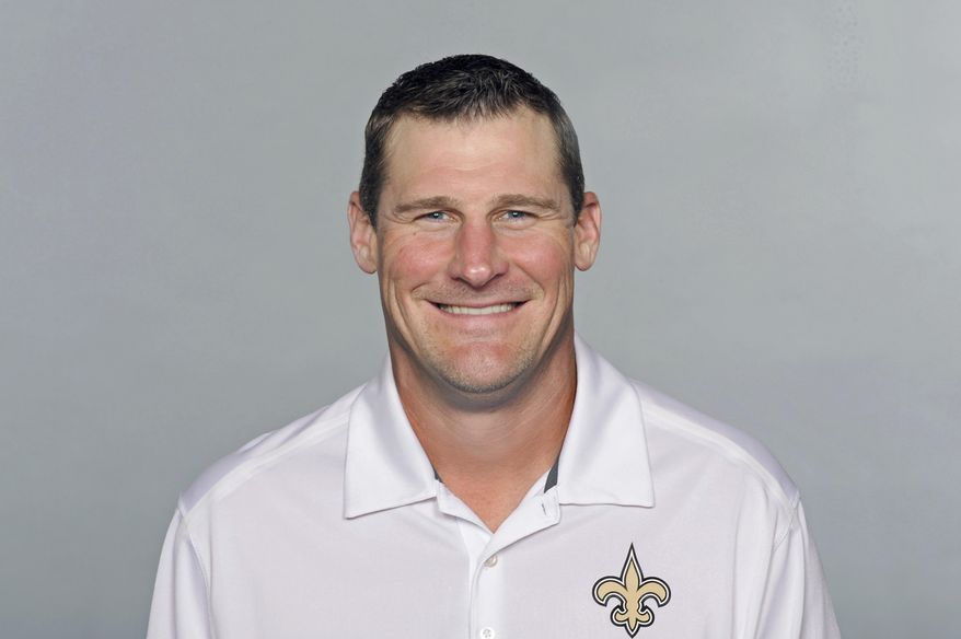 FILE - This is a 2016 file photo showing Dan Campbell of the New Orleans Saints NFL football team. The Browns took their coaching search on the road and interviewed tight ends coach Campbell. The 42-year-old Campbell met Friday, Jan. 4, 2019, with Browns general manager John Dorsey and other members of Cleveland’s committee while the Saints practiced during their bye week in the NFL playoffs. (AP Photo/File)