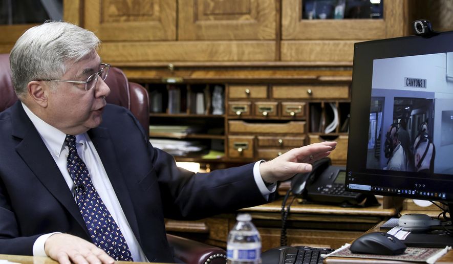 Attorney Robert B. Sykes discusses the case of Luis Carlos Prado with journalists at the Sykes McAllister Law Offices in Salt Lake City on Thursday, Jan. 3, 2019. Prado is suing Utah County, claiming deputies used excessive force on him when he was being held in the mental health unit of the county jail in June 2017, when a deputy shot his knee using a shotgun with less-than-lethal rounds from about 6 inches (15 centimeters). (Spenser Heaps/The Deseret News via AP)