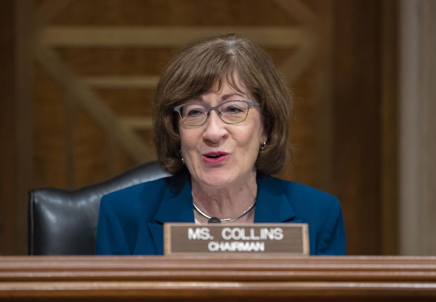 In this Oct. 3, 2018, file photo Sen. Susan Collins, R-Maine, chairs the Senate Special Committee on Aging on Capitol Hill in Washington. (AP Photo/J. Scott Applewhite, File)