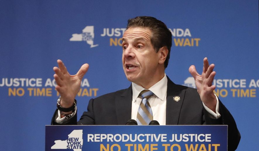 New York Governor Andrew Cuomo, gestures as he speaks, Monday, Jan. 7, 2019, at Barnard College in New York, where he called for codifying abortion rights into New York State law. (AP Photo/Kathy Willens) ** FILE **