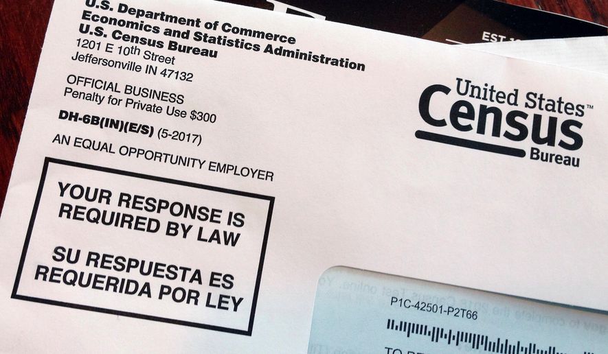 FILE - This March 23, 2018, file photo shows an envelope containing a 2018 census letter mailed to a U.S. resident as part of the nation&#x27;s only test run of the 2020 Census. A trial will begin in federal court on Monday, Jan. 7, 2019, in San Francisco, over the Trump administration’s decision to add a citizenship question to the 2020 U.S. Census. (AP Photo/Michelle R. Smith, File)
