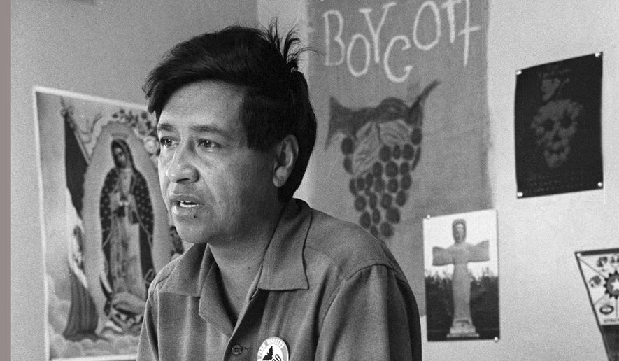 In this 1965 file photo, a Cesar Chavez, a farm worker labor organizer and leader of the California grape strike, speaks from a Delano, Calif., union office. A New Mexico state lawmaker is proposing a state holiday in honor of the Yuma, Arizona-born Chavez and the late U.S. Sen. Dennis Chavez of New Mexico. (AP Photo, George Brich, File)