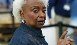 FILE - In this Friday, Nov. 16, 2018, file photo, Broward County Supervisor of Elections Brenda Snipes speaks to members of the media after a hand recount, in Lauderhill, Fla. A Florida federal judge ruled Wednesday, Jan. 9, 2019, that former governor and current U.S. Sen. Rick Scott violated Snipe&#39;s constitutional rights when he suspended and &amp;quot;vilified&amp;quot; her without first allowing her to make her own case. Snipes came under fire during the contentious recount that followed the 2018 elections. (AP Photo/Wilfredo Lee, File)