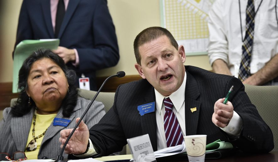 Rep. Ed Buttrey (R-Great Falls) talks during a House Rules Committee meeting Tuesday, Jan. 8, 2019. (Thom Bridge/Independent Record via AP)