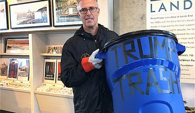 Rep. Jared Huffman displays the &quot;Trump Trash&quot; he collected with Rep. Jackie Speier during the shutdown, then delivered to the White House. (Rep. Jared Huffman)